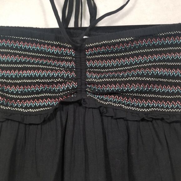 American Eagle Medium Smocked Peplum Hem Bandeau Crop Tube Top Black Multicolor - Picture 4 of 11
